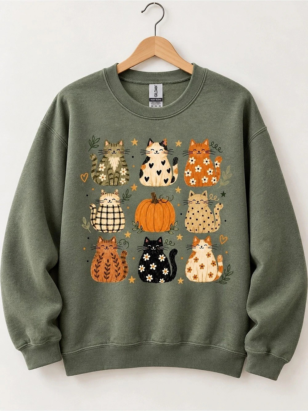 Fall Cat Graphic Unisex Sweatshirt Autumn Pumpkin Crewneck